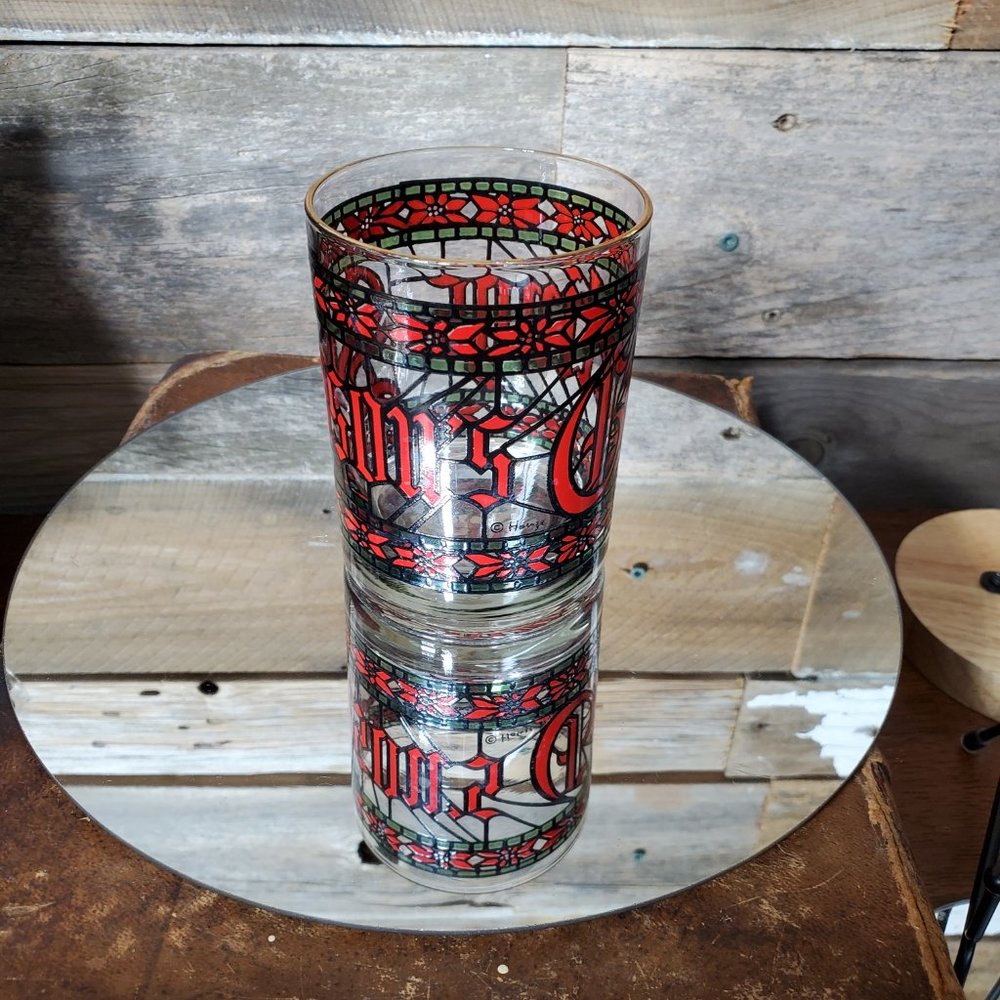 HOUZE GLASS COMPANY Stained Glass Seasons Greetings Old Fashioned Glass - Picture 3 of 5